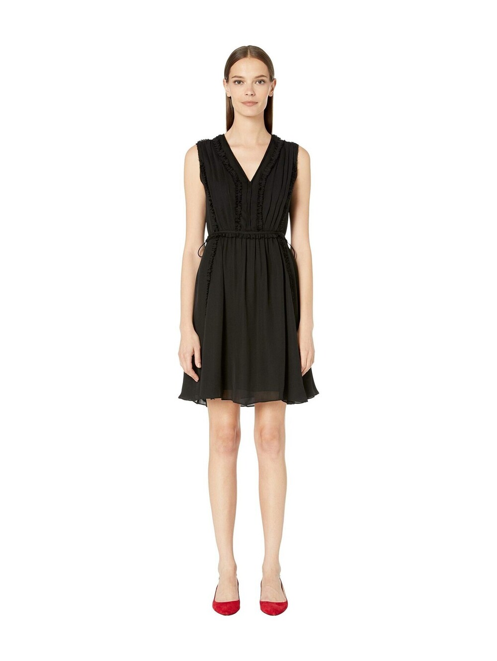 Jason Wu Silk Woman's Double Georgette V-Neck Dress Black 6